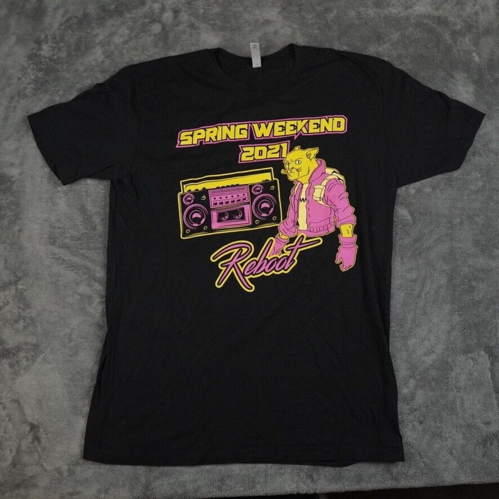 Spring Weekend 2021 Shirt Mens Large‎ Black Pink Yellow Print PAC